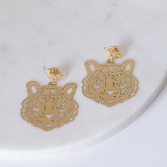 Gold Tiger Earrings