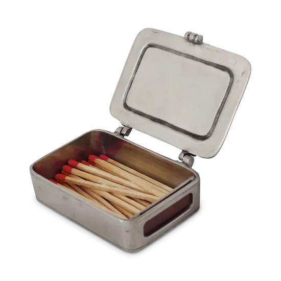 Match Pewter Lidded Match Box w/Striker And Matches | 3.8x2.5in