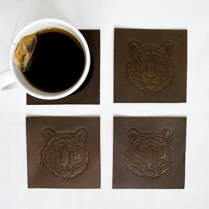 Tiger Leather Embossed Coasters | Brown 4in S/4