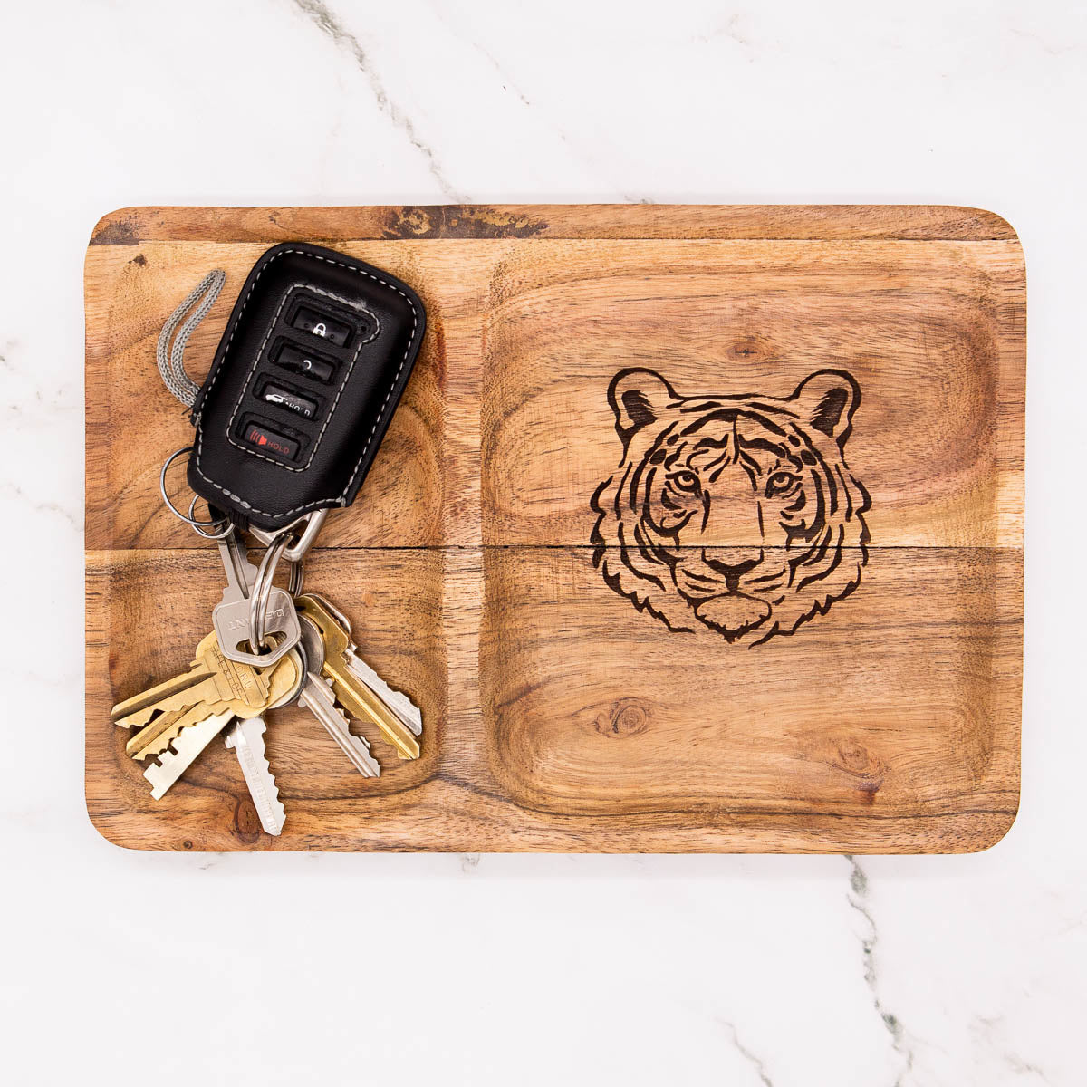 Tiger Etched Wood Valet Tray | Natural 10x7in