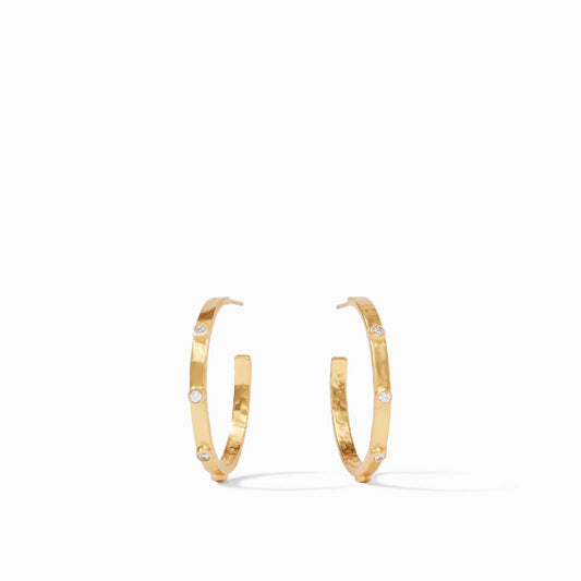 Crescent Stone Gold Hoop Earrings | Cubic Zirconia Medium 1.25in