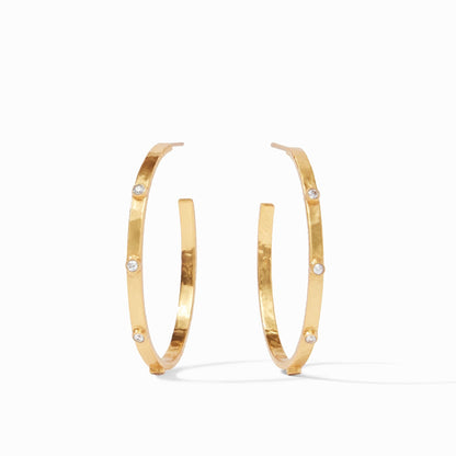 Crescent Stone Gold Hoop Earrings | Cubic Zirconia Large 1.75in