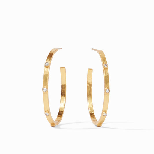 Crescent Stone Gold Hoop Earrings | Cubic Zirconia Large 1.75in