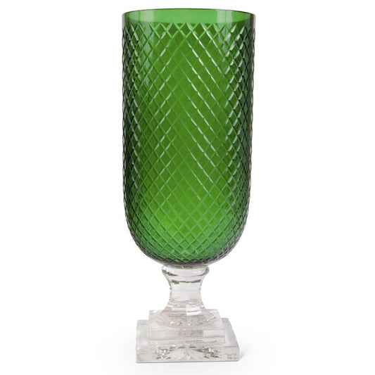 Hobnail Emerald Green Vase Clear Glass Pedestal 15"