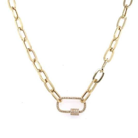 0.23Ct 14K YG Diamond Carabiner Paper Clip Link Necklace