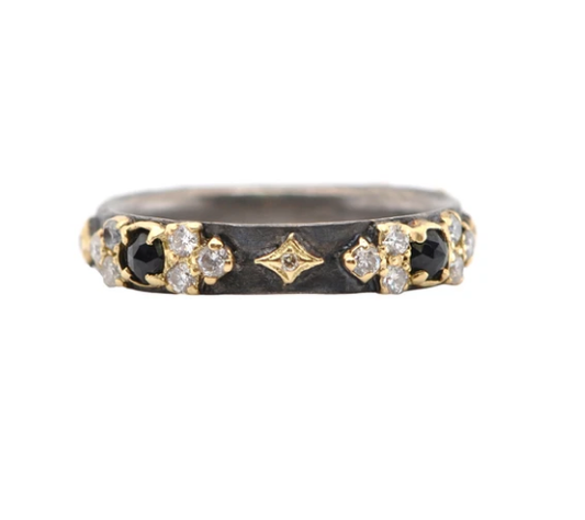 Black Sapphire Open Scroll Stack Band Ring