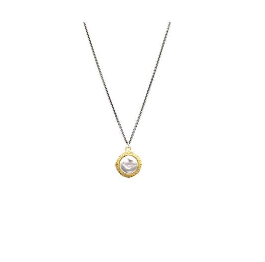 Pearl Coin Necklace 18K YG Diamonds