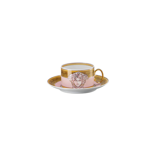 Versace Medusa Amplified Pink Coin Tea Cup + Saucer Set | 6.25in