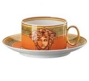 Versace Medusa Amplified Orange Coin Tea Cup + Saucer Set | 6.25in