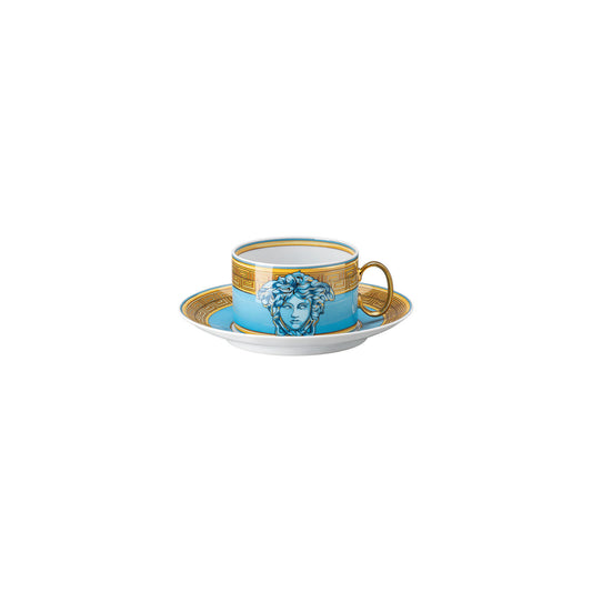 Versace Medusa Amplified Blue Coin Tea Cup + Saucer Set | 6.75oz