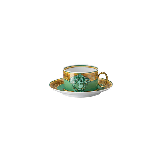 Versace Medusa Amplified Green Coin Tea Cup + Saucer Set | 6.25in