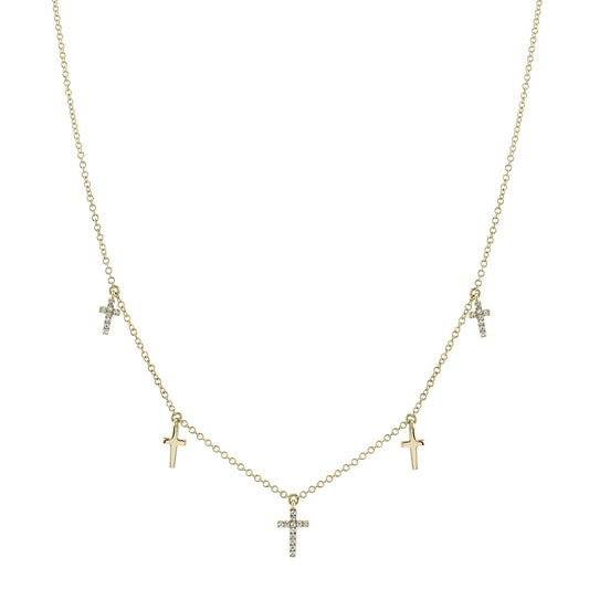 0.09Ct 14K YG Diamond Cross Necklace