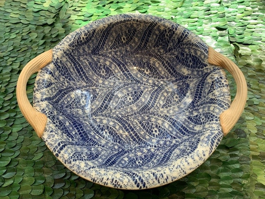 Terrafirma Ceramics Vegetable Bowl with Handles | 9in Paisley Cobalt