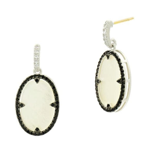 Industrial Finish Mother of Pearl Oval Short Drop Earrings