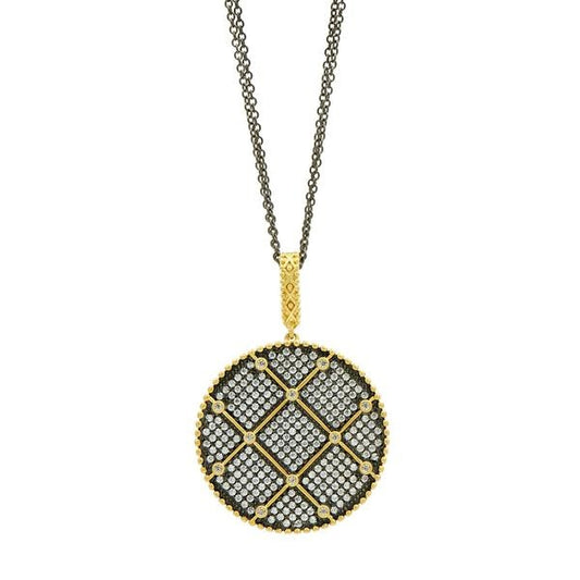 Signature Double Sided Pendant Necklace Pave Gold/Rhodium
