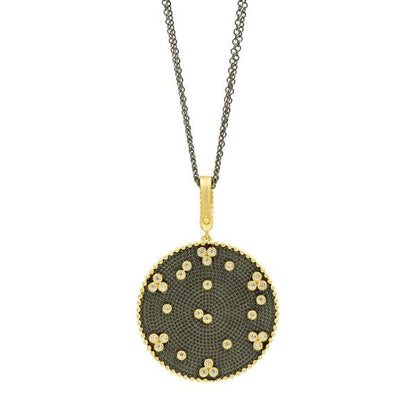 Signature Double Sided Pendant Necklace Pave Gold/Rhodium