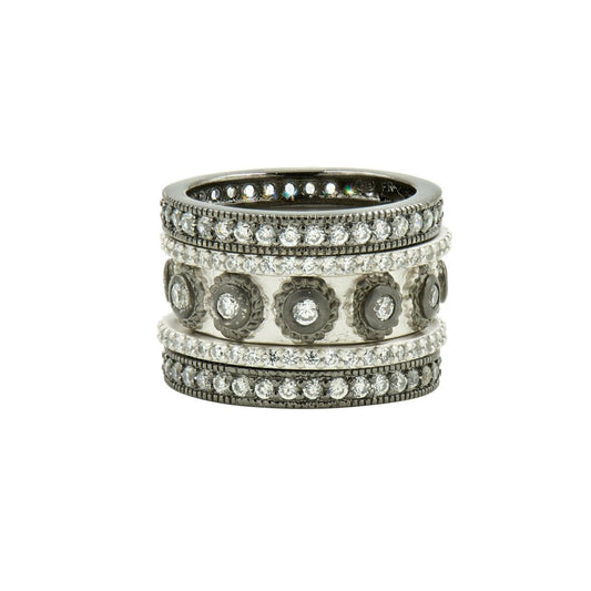 Eternity Matte Rhodium & Sterling Silver Core Stack Ring, S/5