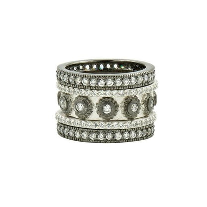Eternity Matte Rhodium & Sterling Silver Core Stack Ring, S/5