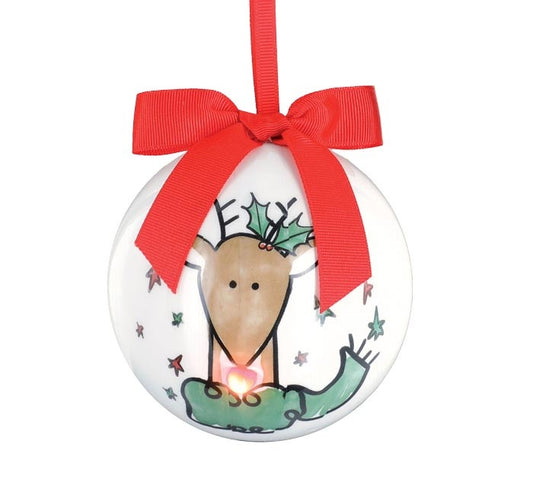 White Round 4" Reindeer Ornament