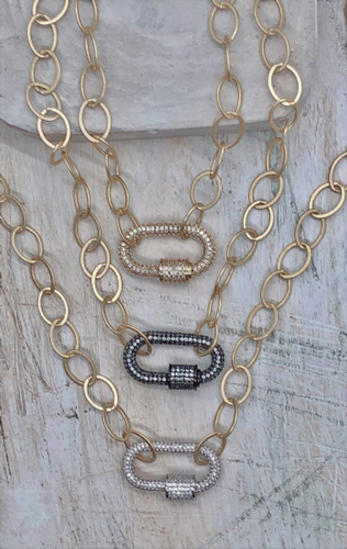 Kitzi Silver Carabiner on Gold Oval Paperclip Chain Necklace