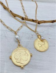 Kitzi Small Gold Coin/Pearl on Paperclip Chain Necklace