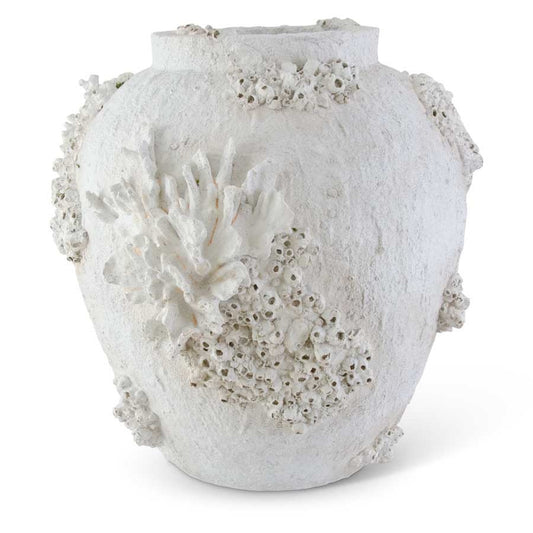 25" White Resin Shell and Coral Vase