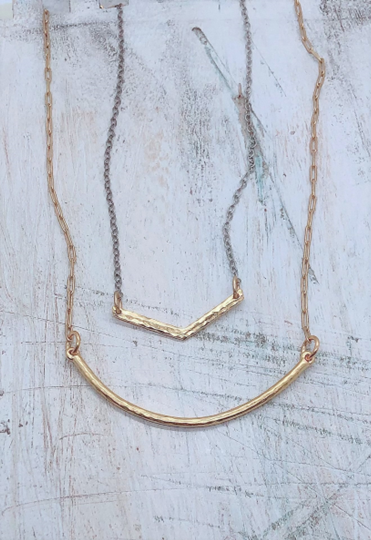 Kitzi Gold Curve Bar on Gold Paperclip Necklace