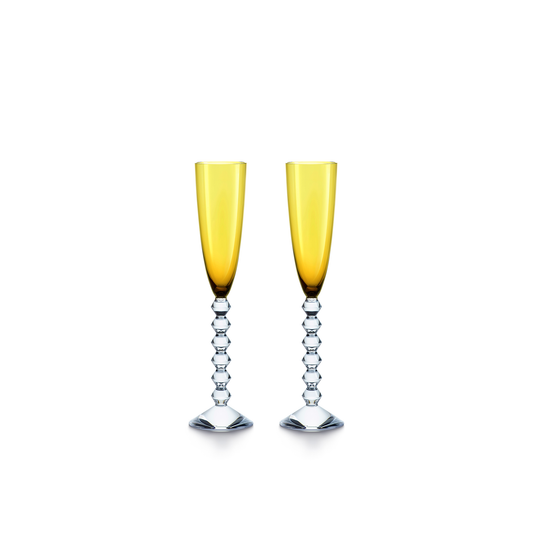 Baccarat Crystal Vega Flutissimo Amber Champagne + Cocktail Flute Set of 2 | 11.3in + 6.09oz