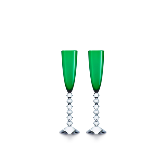Baccarat Vega Flutissimo Green Flutes Set of 2 | 6.1oz