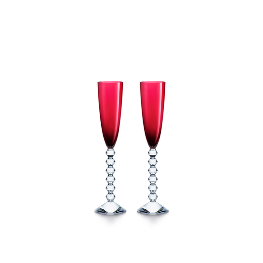 Baccarat Crystal Vega Flutissimo Red Champagne + Cocktail Flute Set of 2 | 11.3in + 6.09oz