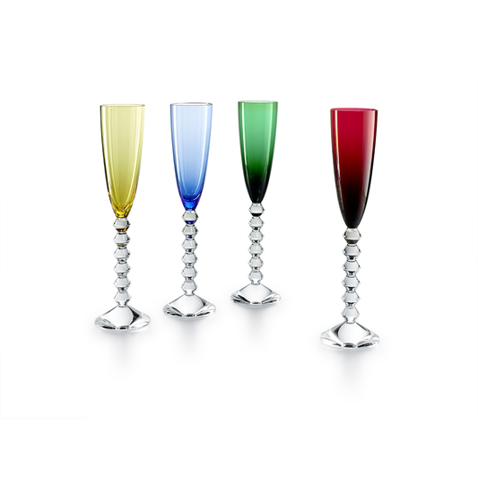 Baccarat Crystal Vega Flutissimo Multi Color Champagne + Cocktail Flute Set of 4 | DISPLAY ONLY