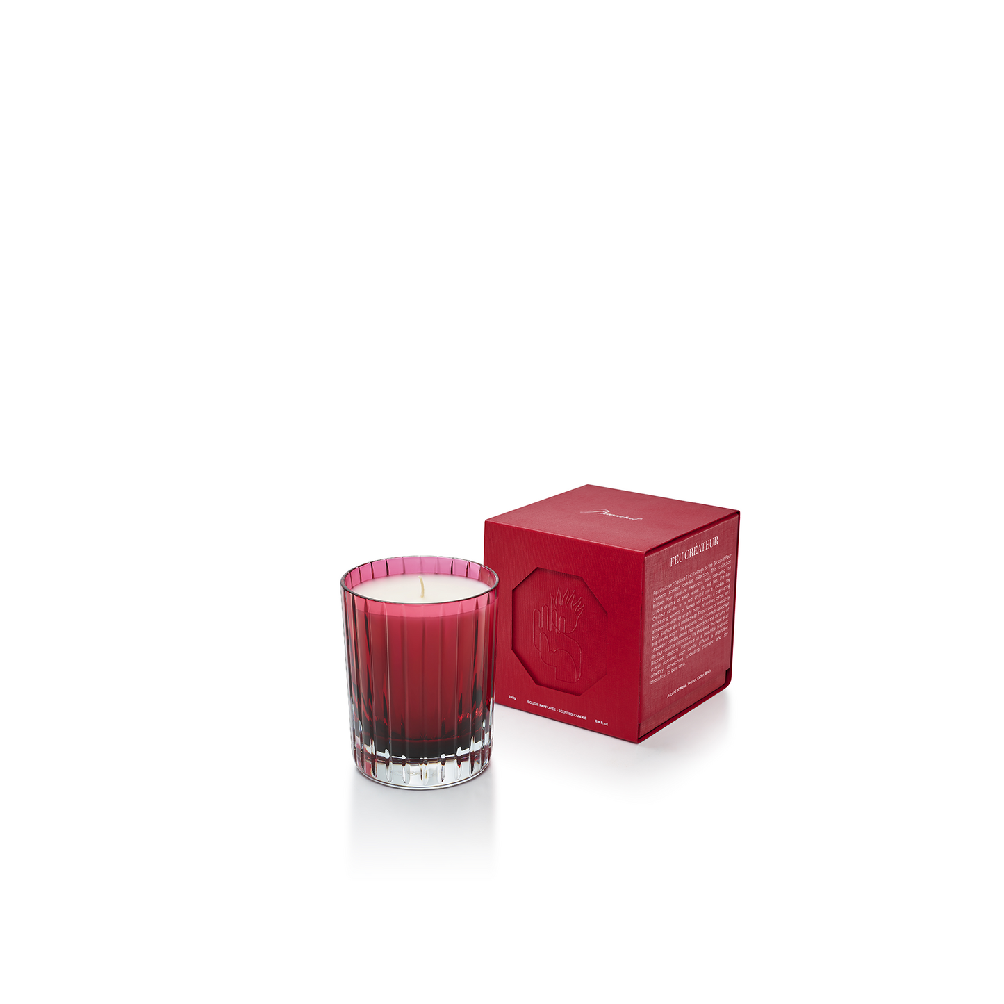 Baccarat Crystal 4 Elements Fire Scented Candle in Harmonie Colors of Joy Intense Red Raspberry Double Old Fashioned Tumbler Glass 55 Hour Burn Time | 4.13in