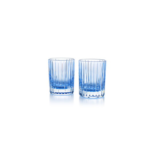 Baccarat Crystal Harmonie Colors of Joy Pastel Blue Double Old Fashioned Tumbler Glass Set of 2 | 4.13in + 11.02oz