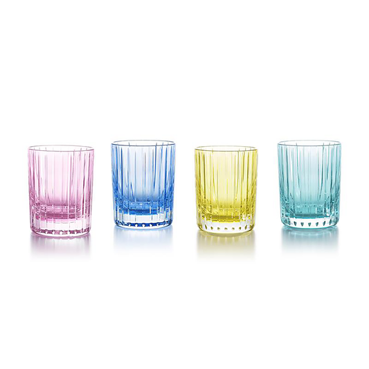 Baccarat Crystal Harmonie Colors of Joy Pastel Multi Color Double Old Fashioned Tumbler Glass Set of 4 | 4.13in + 11.02oz