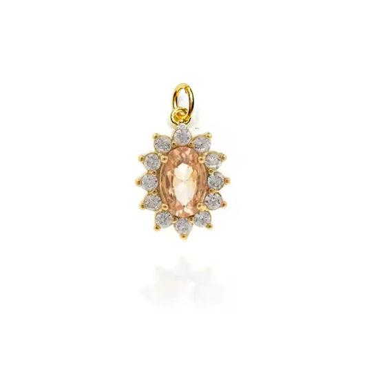 Oval Pink Zircon + Crystal Baguette Charm Pendant