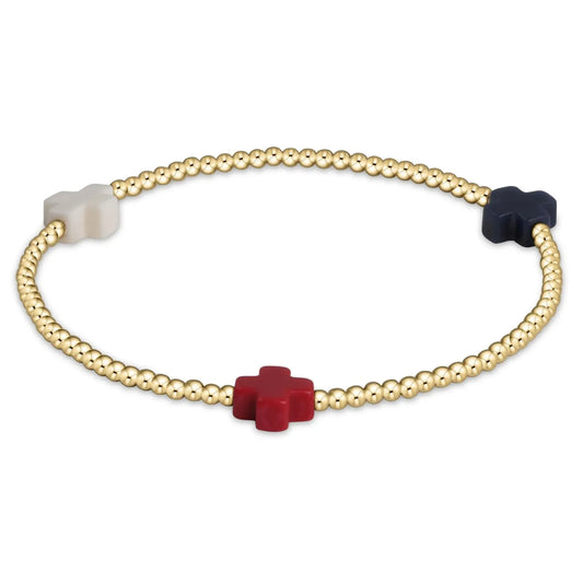 Signature Cross Pattern Gold Bead Bracelet | 2mm Firecracker