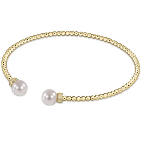 eNewton Classic Gold 2mm Bead Cuff Bracelet | Pearl
