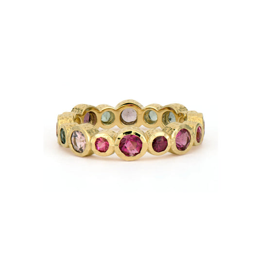Mixed Tourmaline Bezel Set Band Ring | S6.5 2.6c 14k