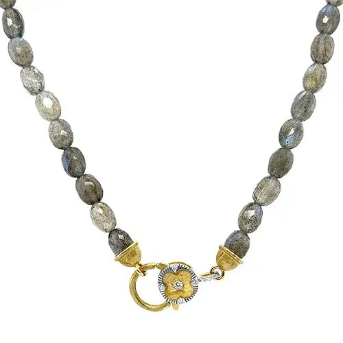 Labradorite Bead + Diamond Clasp Necklace | 18in .17c 18k YG