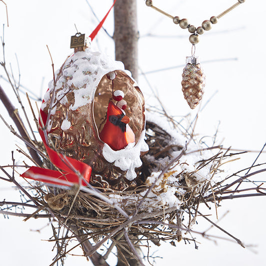 Cardinal in Pinecone Ornament 5"