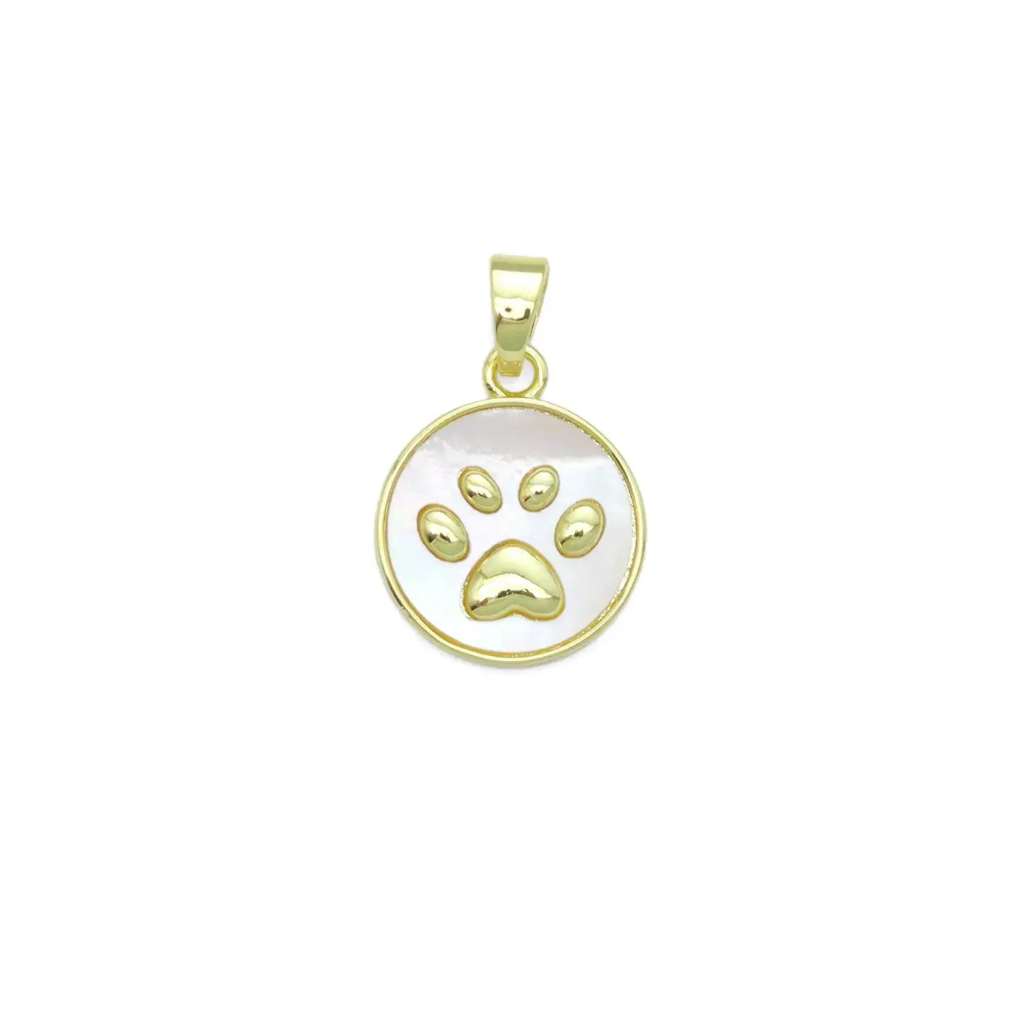 Mother of Pearl Paw Print Disc Charm Pendant