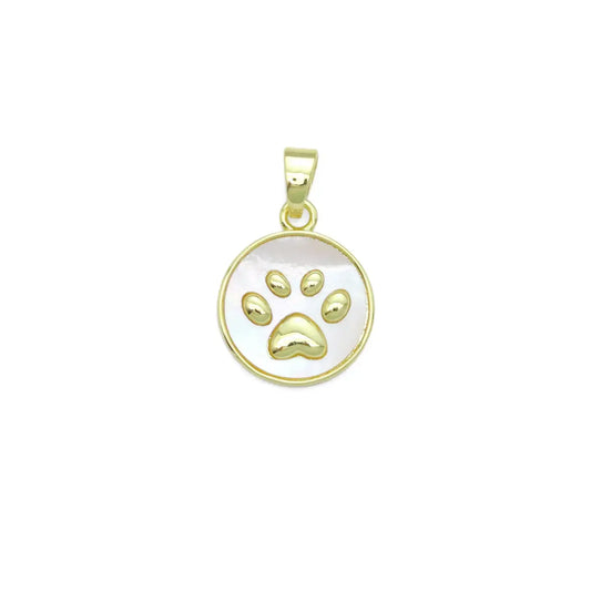 Mother of Pearl Paw Print Disc Charm Pendant