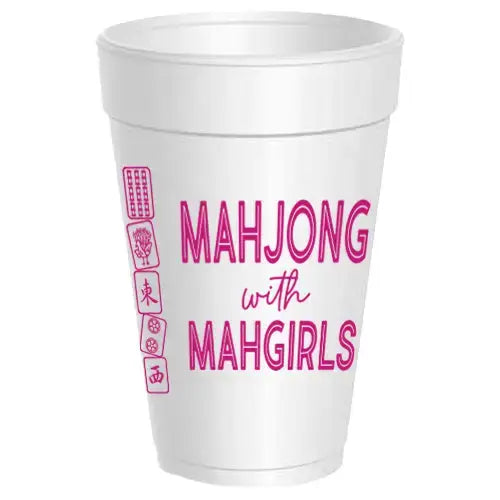 Mahjong with Mahgirls Styrofoam Cups Set | 8p Hot Pink