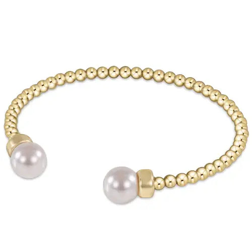 eNewton Classic Gold 3mm Bead Cuff Bracelet | Pearl