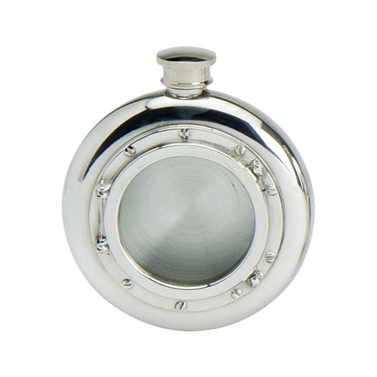 Pewter Round English Bottle Pocket Hip Port Hole Flask | 6oz