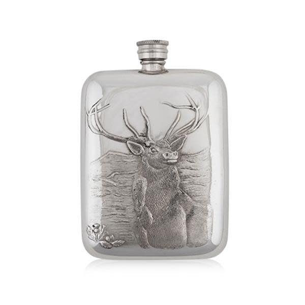 Pewter English Stag Head Flask | 6oz