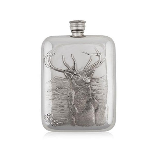 Pewter English Stag Head Flask | 6oz