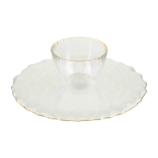 Glass + Gold Pedestal Chip + Dip Reversible Server | 3.5x6in