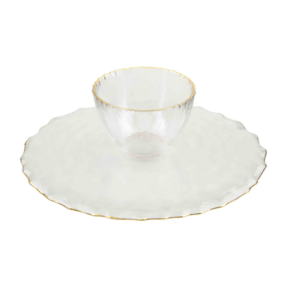 Glass + Gold Pedestal Chip + Dip Reversible Server | 3.5x6in