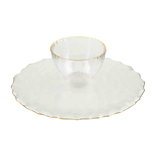 Glass + Gold Pedestal Chip + Dip Reversible Server | 3.5x6in